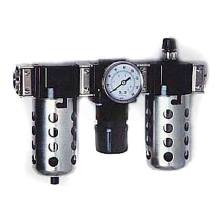 Arrow Pneumatics Arrow 3/4" Modular FRL W/End Ports C33356, Gauge, Poly Bowl, Manual & Ultra Fog Lubricator C33356